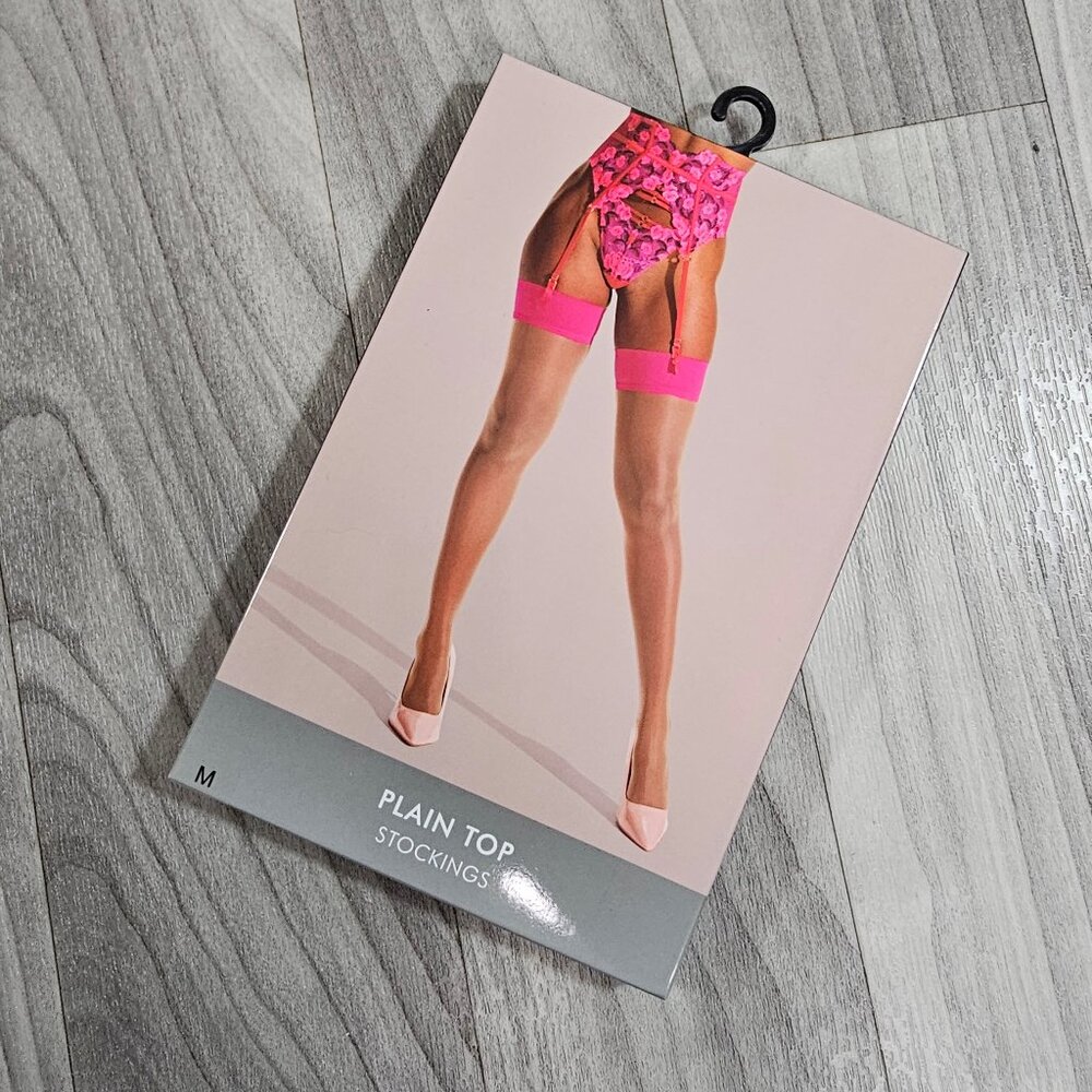 Ann Summers Bright Pink Plain Top Stockings